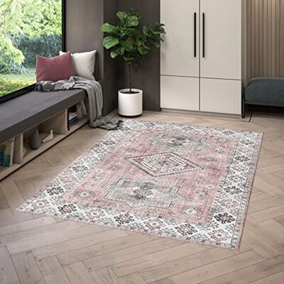 Rugs Essentials BALTA Vintage rosa tryck modern design matta för inomhusbruk vardagsrum sovrum, matta 160 x 230 cm, gammal medaljong, mekanisk vävning 100% polyester, 160 x 230 cm, grå rosa Rugs Essentials BALTA Vintage rosa tryck modern design matta för inomhusbruk vardagsrum sovrum, matta 160 x 230 cm, gammal medaljong, mekanisk vävning 100% polyester, 160 x 230 cm, grå rosa