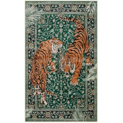 Moynesa Tiger 3 x 5 tvättbar matta, boho-mattor för entré, grön halkfri liten matta för sovrum, ultratunn botanisk mjuk accentmatta för kök, entré, tvättstuga Moynesa Tiger 3 x 5 tvättbar matta, boho-mattor för entré, grön halkfri liten matta för sovrum, ultratunn botanisk mjuk accentmatta för kök, entré, tvättstuga