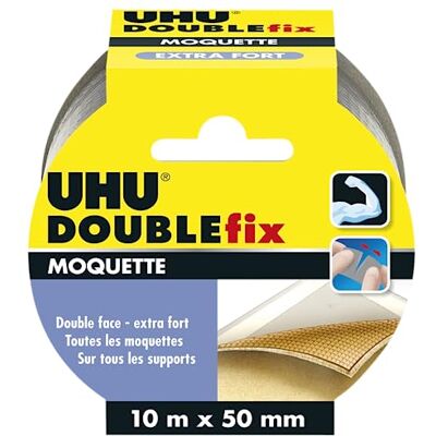 UHU Doublefix Extra stark dubbelsidig tejp för mattor och mattor, 10 m x 50 mm tejp UHU Doublefix Extra stark dubbelsidig tejp för mattor och mattor, 10 m x 50 mm tejp