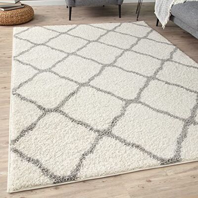 THE RUGS Lurvig matta – modern marockansk designmattor för vardagsrum, sovrum, hall, 3 cm tjocka mattor, (marockansk elfenben/grå, 120 x 170 cm) THE RUGS Lurvig matta – modern marockansk designmattor för vardagsrum, sovrum, hall, 3 cm tjocka mattor, (marockansk elfenben/grå, 120 x 170 cm)