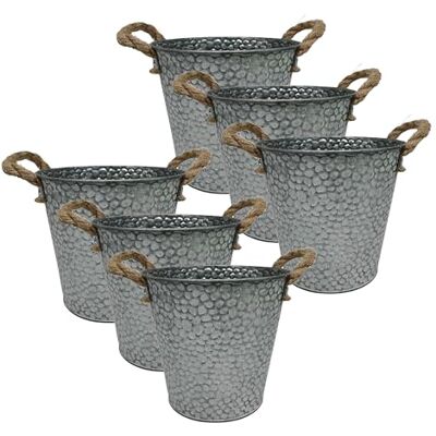 Relaxdays Blomkrukset, 6 plantor, vintagestil, H x D: 16 x 15 cm, örtkruka med handtag, järn och jute, silver Relaxdays Blomkrukset, 6 plantor, vintagestil, H x D: 16 x 15 cm, örtkruka med handtag, järn och jute, silver