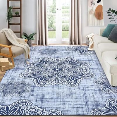 Auton tvättbara mattor, mjuka halkfria mattor för vardagsrum låg lugg orientaliska blommor matta tunna innermattor för bondgård sovrum matsal kontor 80 x 150 cm blå Auton tvättbara mattor, mjuka halkfria mattor för vardagsrum låg lugg orientaliska blommor matta tunna innermattor för bondgård sovrum matsal kontor 80 x 150 cm blå
