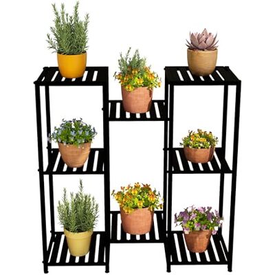 Relaxdays växtstativ, 8 nivåer, metall, hyllor för blomkrukor och örter, krukväxtställ, HWD: 81 x 80 x 28,5 cm, svart Relaxdays växtstativ, 8 nivåer, metall, hyllor för blomkrukor och örter, krukväxtställ, HWD: 81 x 80 x 28,5 cm, svart