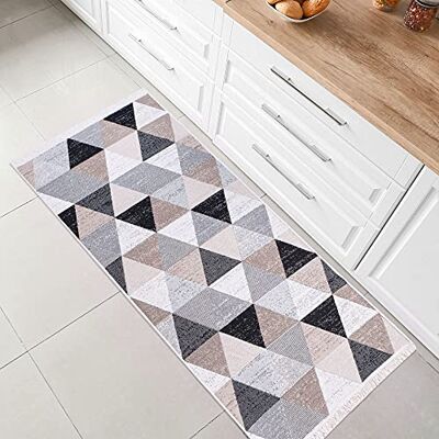 Jimri Fashion4Home kort lugg boho kilim-matta, vardagsrumsmatta, sovrum och köksmatta, mattlöpare, hallmatta, barnrumsmatta, rutig grå, hälsningar: 60 x 180 cm Jimri Fashion4Home kort lugg boho kilim-matta, vardagsrumsmatta, sovrum och köksmatta, mattlöpare, hallmatta, barnrumsmatta, rutig grå, hälsningar: 60 x 180 cm