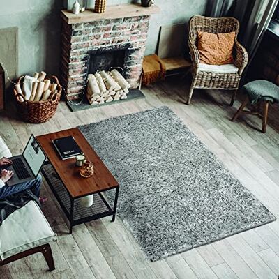 ECOMMERC3 Exklusivt Vardagsrum Långt hår Silver 120 x 170 cm matta med mjuk och mycket vadderad konsistens Polyester och juute i omvänd ECOMMERC3 Exklusivt Vardagsrum Långt hår Silver 120 x 170 cm matta med mjuk och mycket vadderad konsistens Polyester och juute i omvänd