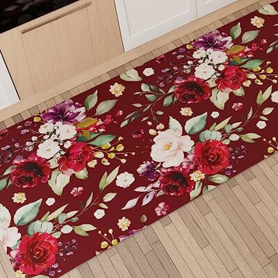 PETTI Artigiani Italiani Köksmatta löpare kök halkfri och tvättbar 52 x 480 cm blomdesign 07 vinröd 100% tillverkad i Italien PETTI Artigiani Italiani Köksmatta löpare kök halkfri och tvättbar 52 x 480 cm blomdesign 07 vinröd 100% tillverkad i Italien