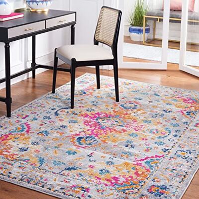 Safavieh Boho matta för vardagsrum, matsal, sovrum Madison Collection, kort lugg, grå och fuchsia, 122 x 183 cm Safavieh Boho matta för vardagsrum, matsal, sovrum Madison Collection, kort lugg, grå och fuchsia, 122 x 183 cm