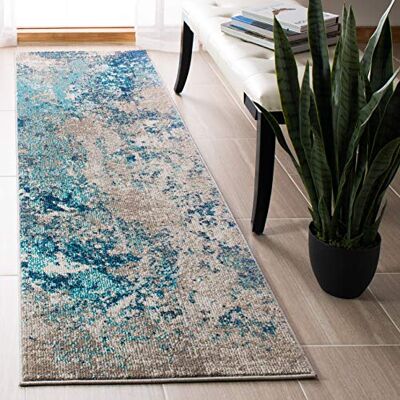 Safavieh Modern chic matta för vardagsrum, matsal, sovrum – Madison Collection, kort lugg, blå och grå, 76 x 183 cm Safavieh Modern chic matta för vardagsrum, matsal, sovrum – Madison Collection, kort lugg, blå och grå, 76 x 183 cm