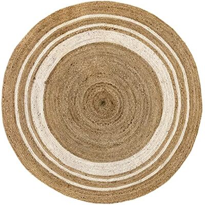 HAMID Jute Matta Runda, Område Mattor Alhambra Naturliga vita Ränder Färg, 100% Naturlig Jute Fiber, Mjuk Matta och Styrka, Handvävd, Vardagsrumsmatta i Jute, Sovrum, Hall Matta, (150x150 cm) HAMID Jute Matta Runda, Område Mattor Alhambra Naturliga vita Ränder Färg, 100% Naturlig Jute Fiber, Mjuk Matta och Styrka, Handvävd, Vardagsrumsmatta i Jute, Sovrum, Hall Matta, (150x150 cm)
