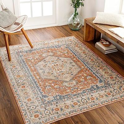 Livabliss Surya Dukan maskintvättbar vintage matta vardagsrum matta för vardagsrum, kök, utomhus, hall, klassisk traditionell stil, stor platt textur, 160 x 213 cm orange, grädde Livabliss Surya Dukan maskintvättbar vintage matta vardagsrum matta för vardagsrum, kök, utomhus, hall, klassisk traditionell stil, stor platt textur, 160 x 213 cm orange, grädde