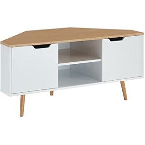 BAÏTA TV-bänk hörnskåp, vit och ekdekor, industriell stil, B 115 x D 55 x H 53,5 cm, LYNA BAÏTA TV-bänk hörnskåp, vit och ekdekor, industriell stil, B 115 x D 55 x H 53,5 cm, LYNA