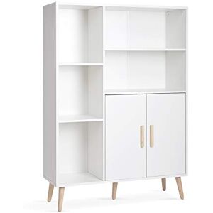 Mondeer Meerveil Skänk, byrå med 2 dörrar och 5 fack, justerbar hyllplan i trä för vardagsrum, sovrum, kök, 85 x 30 x 120 cm, vit H1071ST04WT Mondeer Meerveil Skänk, byrå med 2 dörrar och 5 fack, justerbar hyllplan i trä för vardagsrum, sovrum, kök, 85 x 30 x 120 cm, vit H1071ST04WT