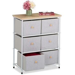 Relaxdays Byrå, 6 tyglådor, hall och sovrum, H x B x D: 73 x 60 x 32 cm, lådskåp, metall, ljusgrå/natur Relaxdays Byrå, 6 tyglådor, hall och sovrum, H x B x D: 73 x 60 x 32 cm, lådskåp, metall, ljusgrå/natur