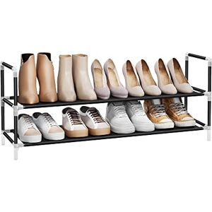 SONGMICS Skoställ med 2 hyllor, skohylla för korridor, tunn och platsbesparande, metallram, non-woven tyghyllor, svart LSH052B01 SONGMICS Skoställ med 2 hyllor, skohylla för korridor, tunn och platsbesparande, metallram, non-woven tyghyllor, svart LSH052B01