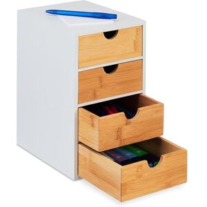 Relaxdays Lådlåda, bambu, 4 lådor, H x B x D: 27,5 x 16,5 x 21 cm, skrivbordsförvaring, kontor, natur/vit