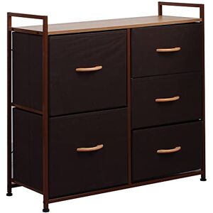 BAKAJI Tygbyrå med 5 lådor Metallram och övre våningen i MDF, mångsidig och rymlig skåp Perfekt för entré, sovrum, vardagsrum, 77,5x83x29 cm (Brown) BAKAJI Tygbyrå med 5 lådor Metallram och övre våningen i MDF, mångsidig och rymlig skåp Perfekt för entré, sovrum, vardagsrum, 77,5x83x29 cm (Brown)