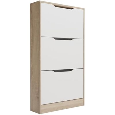 mattfy Skohylla med 3 dörrar, smal skoskåp, axelmodell, Cambria och vit färgfinish, mått: 107 cm (H) x 60 cm (B) x 17,3 cm (våg) praktiskt och funktionellt mattfy Skohylla med 3 dörrar, smal skoskåp, axelmodell, Cambria och vit färgfinish, mått: 107 cm (H) x 60 cm (B) x 17,3 cm (våg) praktiskt och funktionellt
