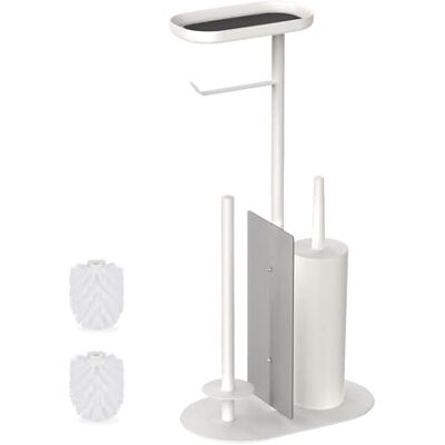 Relaxdays Toalettdekor, H x B x D: 65 x 26 x 17 cm, stående toalettborste, reservrullehållare, hylla, vit Relaxdays Toalettdekor, H x B x D: 65 x 26 x 17 cm, stående toalettborste, reservrullehållare, hylla, vit