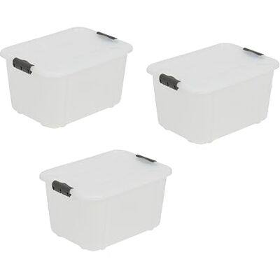 Essential Foods Universal förvaringsbehållare med lock VELUR, uppsättning av 3, storlek 16 l, BPA-fri plast PP, transparent Essential Foods Universal förvaringsbehållare med lock VELUR, uppsättning av 3, storlek 16 l, BPA-fri plast PP, transparent