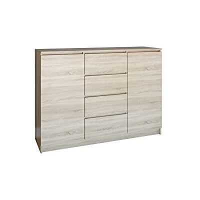 Oggi Lugo 2D4S byrå, Sonoma-ek 120 cm, skobänk, skohylla av trä med 2 lådor och 4 dörrar för förvaringsutrymme, modern design, möbler Oggi Lugo 2D4S byrå, Sonoma-ek 120 cm, skobänk, skohylla av trä med 2 lådor och 4 dörrar för förvaringsutrymme, modern design, möbler