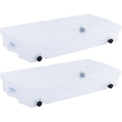 Rubbermaid Gummimaid Under Bed Hjul Förvaringslåda, 68 Qt 2-pack, tillverkad i USA, plastbehållare med dubbla gångjärn lock och robusta hjul, synlig organisation för trånga utrymmen Rubbermaid Gummimaid Under Bed Hjul Förvaringslåda, 68 Qt 2-pack, tillverkad i USA, plastbehållare med dubbla gångjärn lock och robusta hjul, synlig organisation för trånga utrymmen
