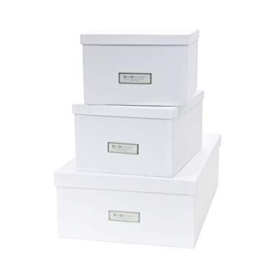 Bigso Box of Sweden INGE Set med 3 förvaringslådor för sovrum, barn, arbete eller badrum – stapelbar förvaringslåda med lock – förvaringslådor av fiberskiva och papper – vit Bigso Box of Sweden INGE Set med 3 förvaringslådor för sovrum, barn, arbete eller badrum – stapelbar förvaringslåda med lock – förvaringslådor av fiberskiva och papper – vit