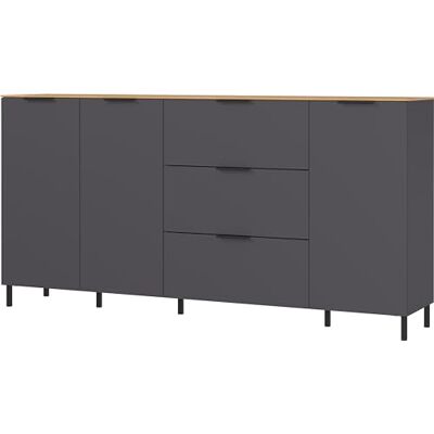 GERMANIA DIE MÖBELMACHER Germania Sideboard 1476–549 GW-California, i grafit/Navarra-ek-Nb., med tre dörrar, 192 x 98 x 40 cm (B x H x D) GERMANIA DIE MÖBELMACHER Germania Sideboard 1476–549 GW-California, i grafit/Navarra-ek-Nb., med tre dörrar, 192 x 98 x 40 cm (B x H x D)