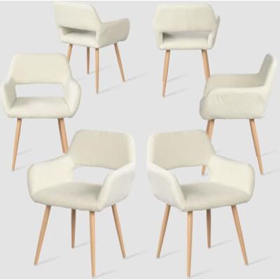 MEUBLE COSY Set med 6 skandinaviska matsalsstolar vadderad sittstol i ögla metallben för kök, vardagsrum, sovrum, beige, 56 x 56 x 78 cm MEUBLE COSY Set med 6 skandinaviska matsalsstolar vadderad sittstol i ögla metallben för kök, vardagsrum, sovrum, beige, 56 x 56 x 78 cm