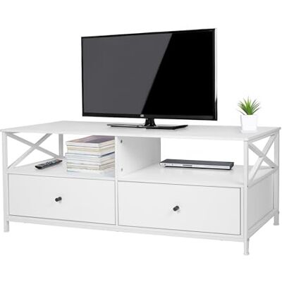 Relaxdays TV-bänk, 2 fack och 2 lådor, TV-skåp upp till 55 tum, HBT: 50 x 120 x 40 cm, TV-bord, vitt Relaxdays TV-bänk, 2 fack och 2 lådor, TV-skåp upp till 55 tum, HBT: 50 x 120 x 40 cm, TV-bord, vitt
