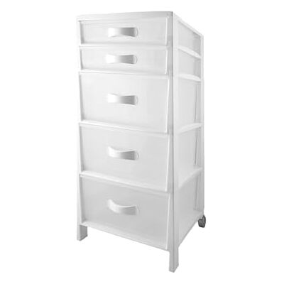 Avilia Multifunktionell organisatör med 5 lådor, vit, perfekt för sovrum, kök, badrum och kontor skåp med genomskinliga lådor 39,5 x 38 x 82 cm Avilia Multifunktionell organisatör med 5 lådor, vit, perfekt för sovrum, kök, badrum och kontor skåp med genomskinliga lådor 39,5 x 38 x 82 cm