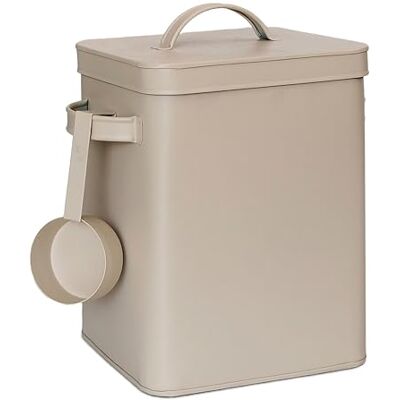 Relaxdays Metallbox, 6,5 l förvaringslåda med doseringshjälp, djurfoder och kaffe, lufttät, tvättpulverlåda, beige Relaxdays Metallbox, 6,5 l förvaringslåda med doseringshjälp, djurfoder och kaffe, lufttät, tvättpulverlåda, beige
