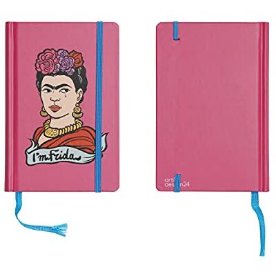 ART design24 anteckningsbok I'm Frida, storlek 9 x 14 cm, fuchsia, anteckningsblock med 240 sidor, miljövänliga pappersark, tillverkad i Italien, bokmärke och elastiskt ART design24 anteckningsbok I'm Frida, storlek 9 x 14 cm, fuchsia, anteckningsblock med 240 sidor, miljövänliga pappersark, tillverkad i Italien, bokmärke och elastiskt