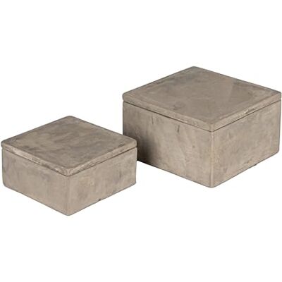 Bloomingville samtida cementlådor med lock, grå, set med 2 Bloomingville samtida cementlådor med lock, grå, set med 2