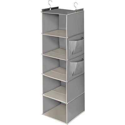 Cozary Hängande förvaring, garderob, arrangör med 5 fack, vikbar skåp, organisering, garderob med metallkrok – grå Cozary Hängande förvaring, garderob, arrangör med 5 fack, vikbar skåp, organisering, garderob med metallkrok – grå
