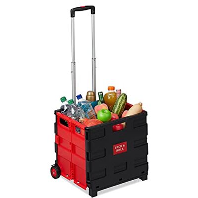 Relaxdays hopfällbar shoppingvagn, shoppingkärra, dramaten, dragvagn, kärra för upp till 35 kg, aluminium, röd Relaxdays hopfällbar shoppingvagn, shoppingkärra, dramaten, dragvagn, kärra för upp till 35 kg, aluminium, röd