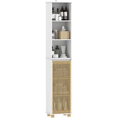 HOMCOM Kolumn badrumsskåp förvaring 35 x 26 x 173 cm vit Bambu lamelldörr, öppna fack, hög garderob, vardagsrum, kök HOMCOM Kolumn badrumsskåp förvaring 35 x 26 x 173 cm vit Bambu lamelldörr, öppna fack, hög garderob, vardagsrum, kök
