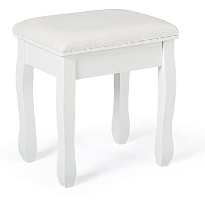 Mondeer Sminkbordspall, vit mjuk vadderad MDF trä sminkpall, 41 x 30 x 45 cm barock tryckpall Mondeer Sminkbordspall, vit mjuk vadderad MDF trä sminkpall, 41 x 30 x 45 cm barock tryckpall