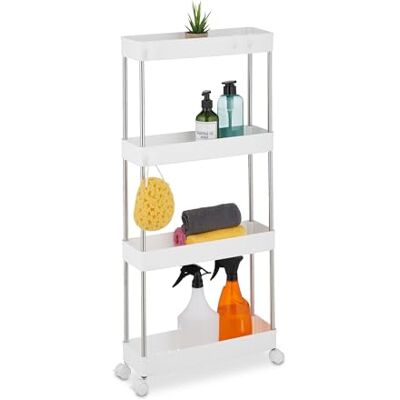 Relaxdays nischvagn, 4 våningar, med hjul, kök, badrum, rullvagn, 88 x 41,5 x 14,5 cm, plast, rostfritt stål, vit Relaxdays nischvagn, 4 våningar, med hjul, kök, badrum, rullvagn, 88 x 41,5 x 14,5 cm, plast, rostfritt stål, vit