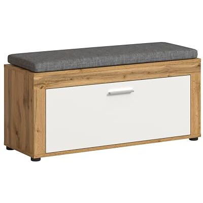 xonox.home garderob Jam X8BK6632 sittbänk inkl. sittdyna bänk i Wotan ek Nb., vit, ca 100 x 44 x 35 cm xonox.home garderob Jam X8BK6632 sittbänk inkl. sittdyna bänk i Wotan ek Nb., vit, ca 100 x 44 x 35 cm