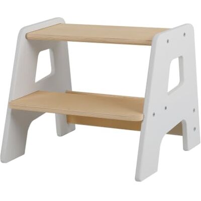 Relaxdays stegpall för barn, 2 steg, 50 kg, A-form, halkfri, HxBxD: 33 x 40 x 35 cm, vit/natur Relaxdays stegpall för barn, 2 steg, 50 kg, A-form, halkfri, HxBxD: 33 x 40 x 35 cm, vit/natur