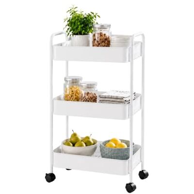 Amig Kökvagn Mod. KLIPSA Vit 44 x 30 x 77 cm Stål Rullvagn – Förvaringshylla i stål – Multivagn för kök, badrum eller kontor – Inga verktyg behövs Amig Kökvagn Mod. KLIPSA Vit 44 x 30 x 77 cm Stål Rullvagn – Förvaringshylla i stål – Multivagn för kök, badrum eller kontor – Inga verktyg behövs