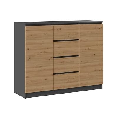 Oggi Lugo 2D4S 120 cm skänk i antracit med ek hantverk – modern design möbler för vardagsrum – snyggt förvaringsalternativ med lådor Oggi Lugo 2D4S 120 cm skänk i antracit med ek hantverk – modern design möbler för vardagsrum – snyggt förvaringsalternativ med lådor