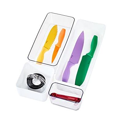 InterDesign iDesign återvunnen låda organiseringsset, förvaringsbrickor, kök eller badrum organisering set med 4, tillverkad av återvunnen plast, genomskinlig och vit InterDesign iDesign återvunnen låda organiseringsset, förvaringsbrickor, kök eller badrum organisering set med 4, tillverkad av återvunnen plast, genomskinlig och vit