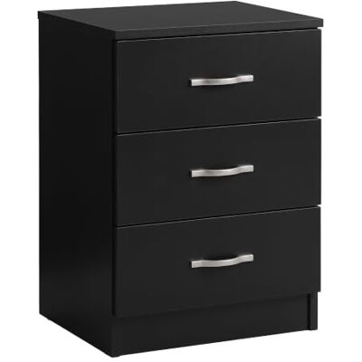 Vida Designs stor svart byrå, 3 lådor med metallhandtag och löpare, unikt stöd för bågning, Riano sovrumsmöbler Vida Designs stor svart byrå, 3 lådor med metallhandtag och löpare, unikt stöd för bågning, Riano sovrumsmöbler