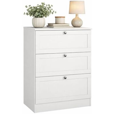 WELL HOME MOBILIARIO & DECORACIÓN Bekväm, Byrå Sovrum Nalon Vit med 3 Inramade Lådor, Vit, 71 x 42 x 89 cm WELL HOME MOBILIARIO & DECORACIÓN Bekväm, Byrå Sovrum Nalon Vit med 3 Inramade Lådor, Vit, 71 x 42 x 89 cm