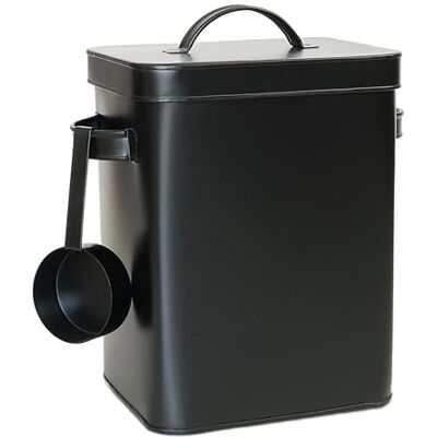 Relaxdays Metallbox, 6,5 l förvaringslåda med doseringshjälp, djurfoder och kaffe, lufttät, tvättpulverlåda, svart Relaxdays Metallbox, 6,5 l förvaringslåda med doseringshjälp, djurfoder och kaffe, lufttät, tvättpulverlåda, svart