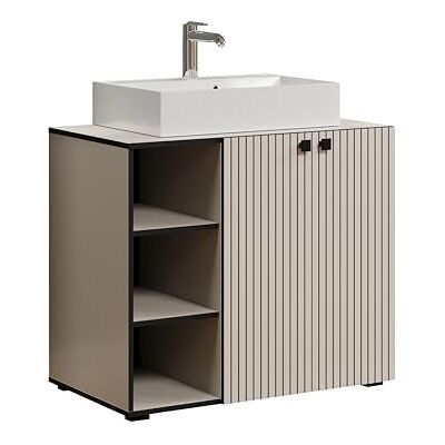 trendteam smart living – PureBliss – tvättställsunderskåp – ljusgrå – tvättställ med 3 öppna fack – (B x H x D) 90 x 91 x 53 cm – spårutseende – ädla metallhandtag – 60 cm övre tvättställ trendteam smart living – PureBliss – tvättställsunderskåp – ljusgrå – tvättställ med 3 öppna fack – (B x H x D) 90 x 91 x 53 cm – spårutseende – ädla metallhandtag – 60 cm övre tvättställ