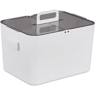 Relaxdays Husapotek, 5 fack, första hjälpen låda 2 separata våningar, plast, H x B x D: 22 x 28,5 x 21,5 cm, vit/grå Relaxdays Husapotek, 5 fack, första hjälpen låda 2 separata våningar, plast, H x B x D: 22 x 28,5 x 21,5 cm, vit/grå