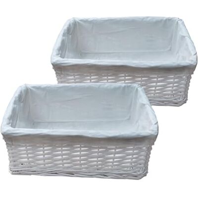 ARPAN 2 x 100% miljövänlig vit korgförvaringskorg med tyg från (medium- B 36 x D 25 x H 15 cm) ARPAN 2 x 100% miljövänlig vit korgförvaringskorg med tyg från (medium- B 36 x D 25 x H 15 cm)