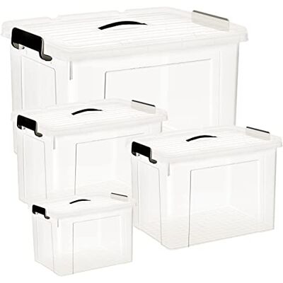 HOHAOO Förvaringslåda i plast med lock, 40 L x 2 + 25 L x 1 + 80 L x 1 stora förvaringslådor, klar stapelbar förvaringsfack med spärrspännen för hem och kontor HOHAOO Förvaringslåda i plast med lock, 40 L x 2 + 25 L x 1 + 80 L x 1 stora förvaringslådor, klar stapelbar förvaringsfack med spärrspännen för hem och kontor